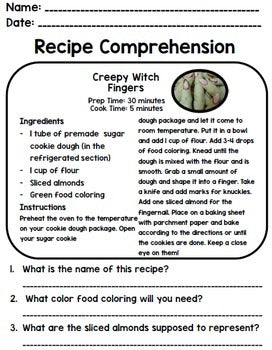 Halloween - Recipes - Special Education - Life Skills - Cooking - Reading