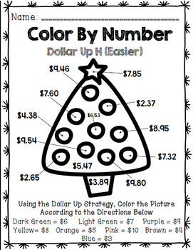 Special Education Christmas - Color By Number - Dollar Up - Math - Money