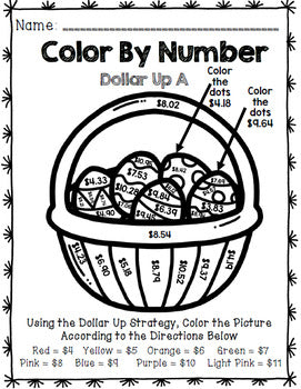 Easter - Special Education - Color By Number - Dollar Up - Math - Money