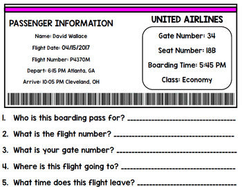 Airport - Travel - Life Skills - Special Education - Boarding Passes - Unit Two