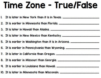 Time Zones - Life Skills - Special Education - Reading - Math - Geography