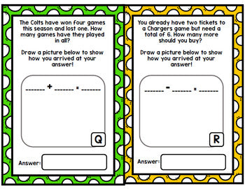 Football Math Word Problems - Addition - Subtraction - Special Education