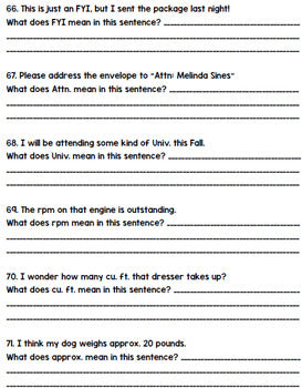 Abbreviation Worksheets - Sentence Practice - Special Education - Writing