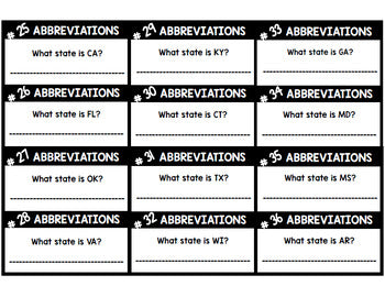 Abbreviation Task Cards - Special Education - Writing - Reading - Centers