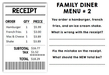 Life Skills - Receipts Bundle - Special Education - Catch The Mistake - Math