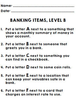 Life Skills - Special Education - Tools - Banking - Money - Coloring Pages