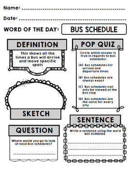 Life Skills - Bus Transportation - Bus Schedules - Vocabulary - Word of the Day