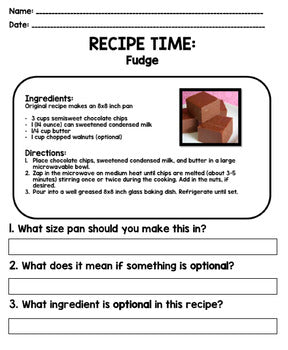 Life Skills - Recipe Comprehension - Cooking - Special Education - GOOGLE Unit 3
