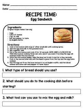 Life Skills - Recipe Comprehension - Cooking - Special Education - Google Unit 4