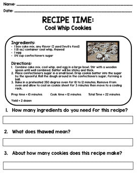 Life Skills Recipe Comprehension - BUNDLE - GOOGLE - Cooking - Special Education