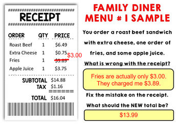 Life Skills - Receipts Bundle - Special Education - Catch The Mistake - GOOGLE