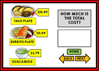 Life Skills - BOOM CARDS - Calculate the Total Cost - Math - Money - Menu Unit 1