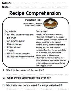 Thanksgiving - Recipes - Special Education - Life Skills - Cooking - Reading