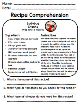 Spring - Recipes - Special Education - Life Skills - Cooking - Reading