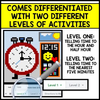 Life Skills - Time - Mystery Pixel Art - Google Sheets - Analog Clock
