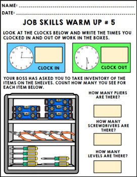 Life Skills - Job Skills - Warm Ups - Vocational Skills - Hardware Store - CBI