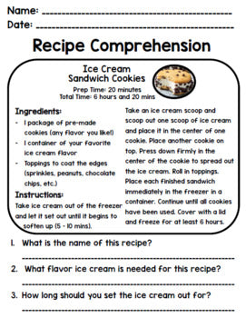 Life Skills - Recipes - Cooking - Summer - Special Education - Reading