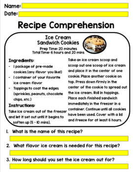Life Skills - Recipes - Cooking - GOOGLE - Summer - Special Education - Reading