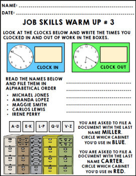 Life Skills - Job Skills - Warm Ups - Vocational Skills - Office Jobs - CBI