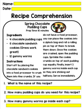 Life Skills - Cooking - Recipes - GOOGLE - Recipe Worksheets - WHOLE YEAR BUNDLE