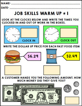 Life Skills - Job Skills - Warm Ups - Vocational Skills - Fast Food Jobs - CBI