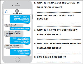 Text Messages - Reading Comprehension - Life Skills - Functional Skills