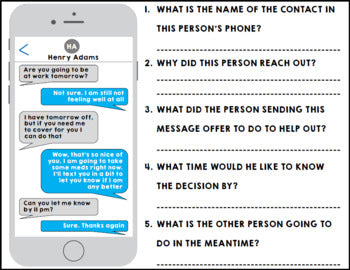 Text Messages - Reading Comprehension - Life Skills - Functional Skills