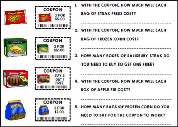 Life Skills - Shopping - Coupons - Money - Math - Grocery Store - Unit Four