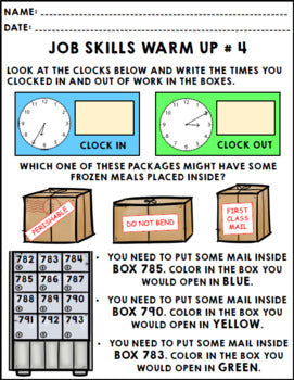 Job Skills - Life Skills Warm Ups - Vocational Skills - Post Office