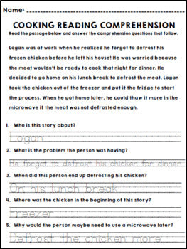 Life Skills - Cooking - Reading Comprehension - Special Education