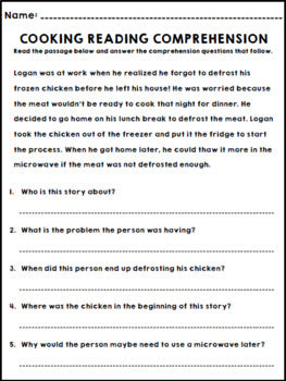 Life Skills - Cooking - Reading Comprehension - Special Education