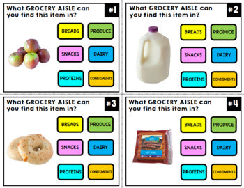 Life Skills - Grocery Shopping - Grocery Aisles - Task Cards - Special Education