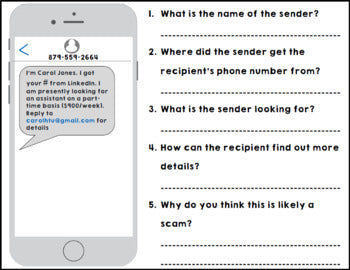 Life Skills - Spam Text Messages - Reading Comprehension - Writing