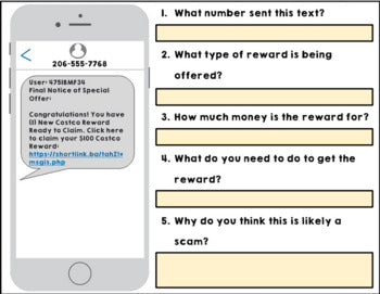 Life Skills - Spam Text Messages - Reading Comprehension - Writing - GOOGLE