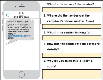 Life Skills - Spam Text Messages - Reading Comprehension - Writing - GOOGLE