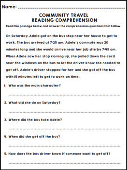 Life Skills - Community Travel - Reading Comprehension - Special Education