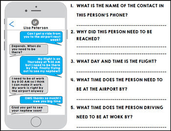 Text Messages - Life Skills - Reading Comprehension - Functional Skills BUNDLE