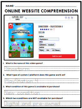 Life Skills - Reading - Online Shopping - Website Comprehension