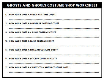 Life Skills - Halloween - Reading - Math - Costume Shopping
