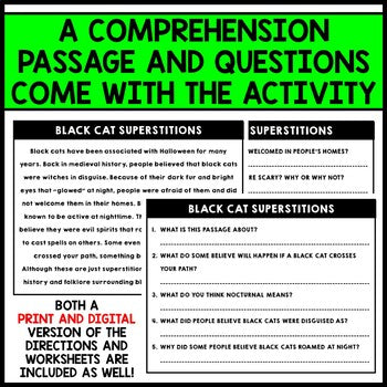 Halloween Art - Black Cat Directed Drawing - Reading Comprehension