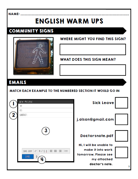 English Warm Ups - Life Skills - Daily Work - FREEBIE