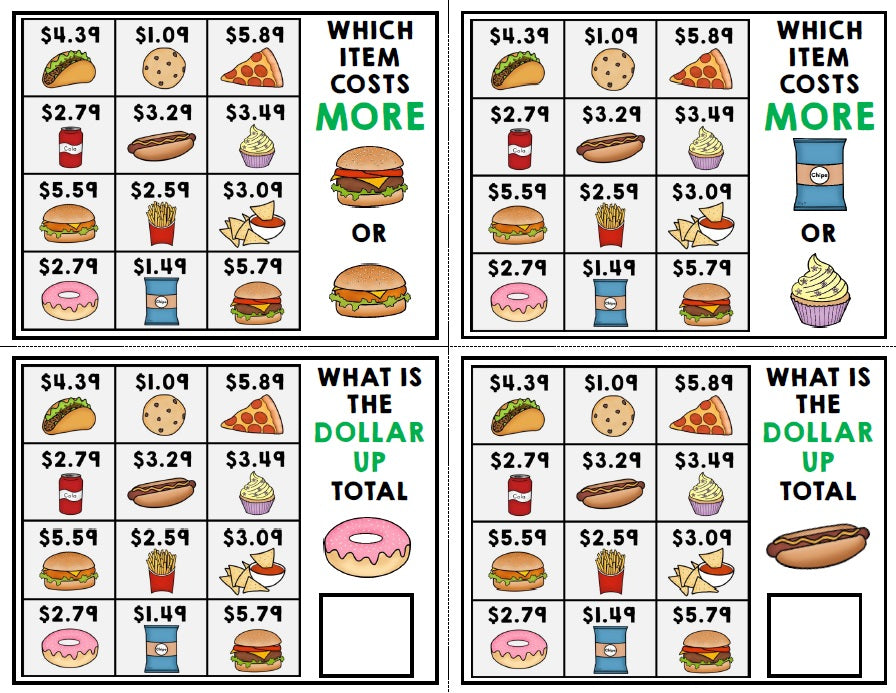 Life Skills - Menu Math - Task Cards - Special Education - BUNDLE