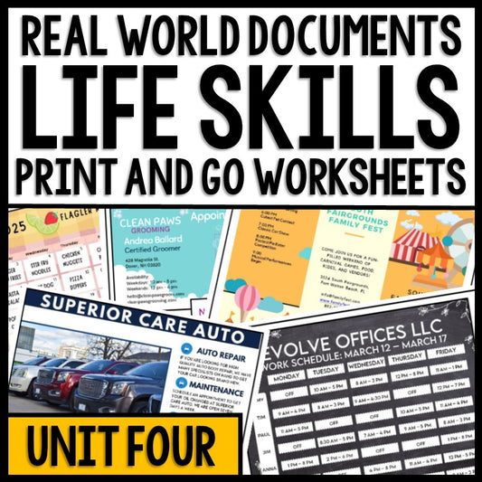 Life Skills - Real World Documents - Reading Comprehension Worksheets