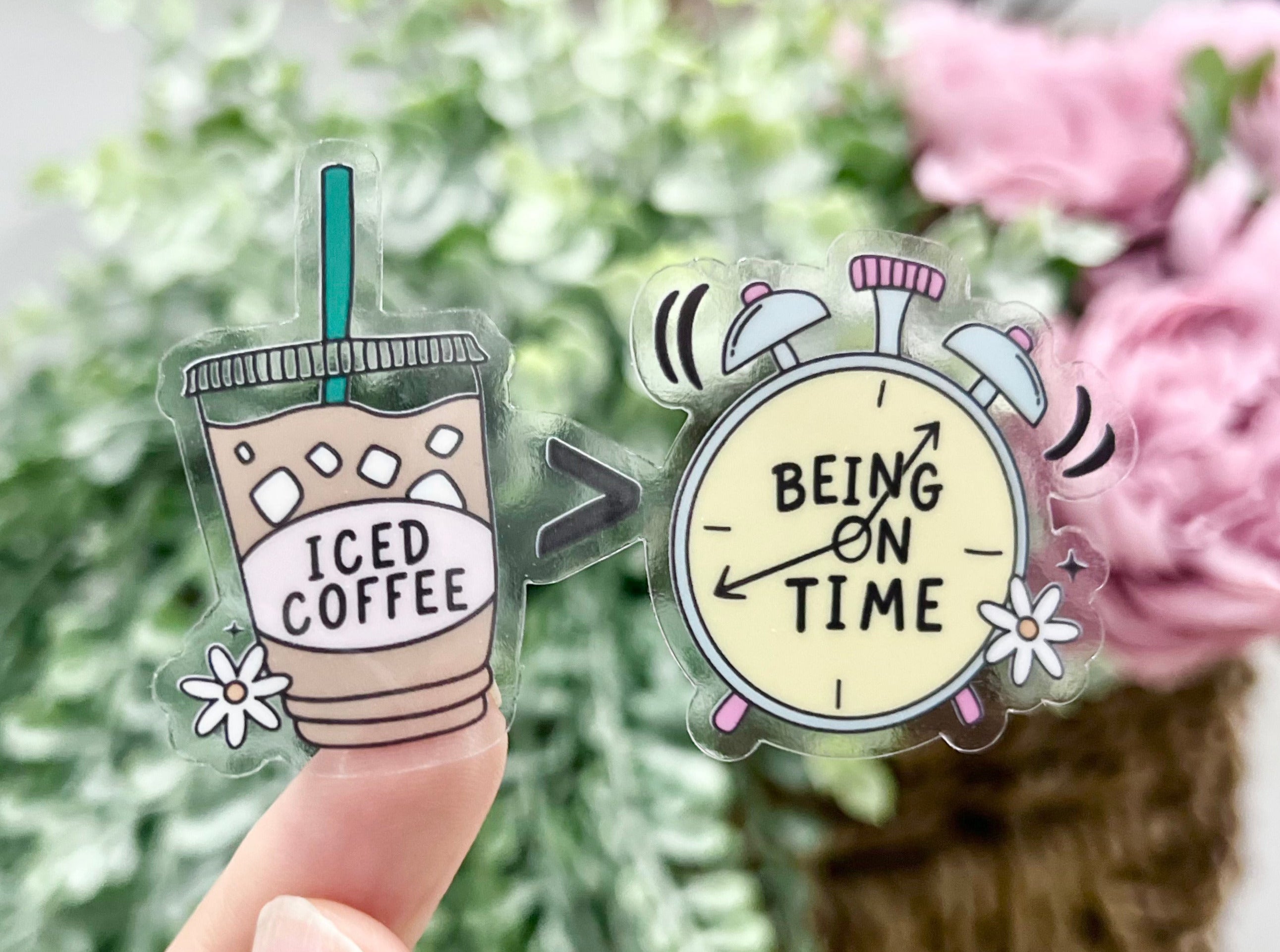 Iced Coffee Is Being On Time CLEAR Vinyl Sticker Life Skills Creations iced-coffee-is-being-on-time-clear-vinyl-sticker-life-skills-creations
