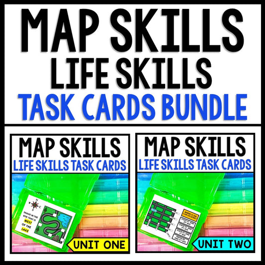 Life Skills - Map Skills - Task Cards - Special Education - BUNDLE