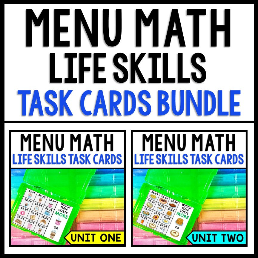 Math Tasks Menu Life Skills - Menu Math - Task Cards - Special Education - BUNDLE ...
