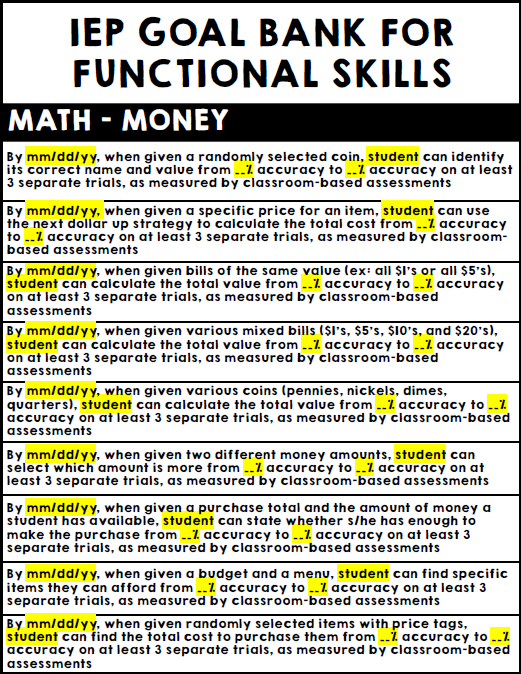 IEP Goal Bank - Life Skills - Functional IEP Goals - Special Education BUNDLE