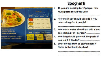Life Skills - Reading - Cooking - Food Prep Directions - Special Ed - Unit Two