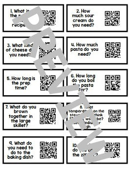 Life Skills Reading - Baked Ziti Recipe Comprehension. QR Code Edition!