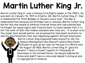 Martin Luther King - Special Education - Reading - Writing - Black History Month